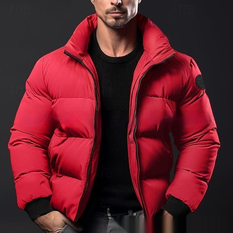 Mens Solid-Color Cotton-Padded Down Jacket Coat