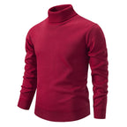 Men's Turtleneck Pullover Sweater Fashion Solid Color Fleece Lined Knitted Long-sleeved Top Clothing