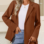 Womens Solid-Color Cuff Contrasting Leopard-Print Lapel Fashion Jacket