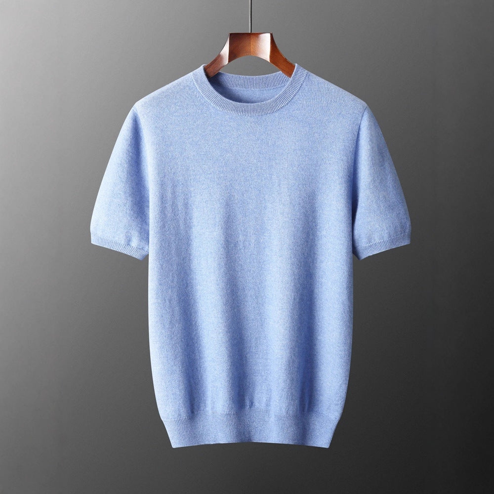 Autumn And Winter Front Line Ready-made Garments Round Neck Short Sleeve Men's Cashmere Sweater