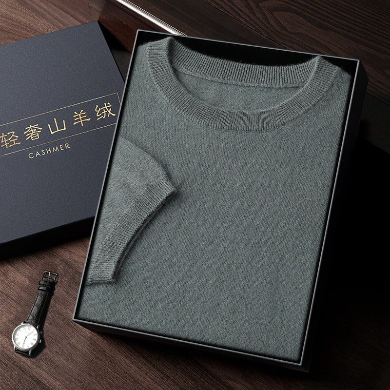 Autumn And Winter Front Line Ready-made Garments Round Neck Short Sleeve Men's Cashmere Sweater