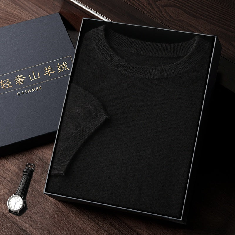 Autumn And Winter Front Line Ready-made Garments Round Neck Short Sleeve Men's Cashmere Sweater