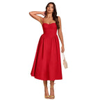Solid-color Slip Dress With A Cinched Waist For A Slimming Look