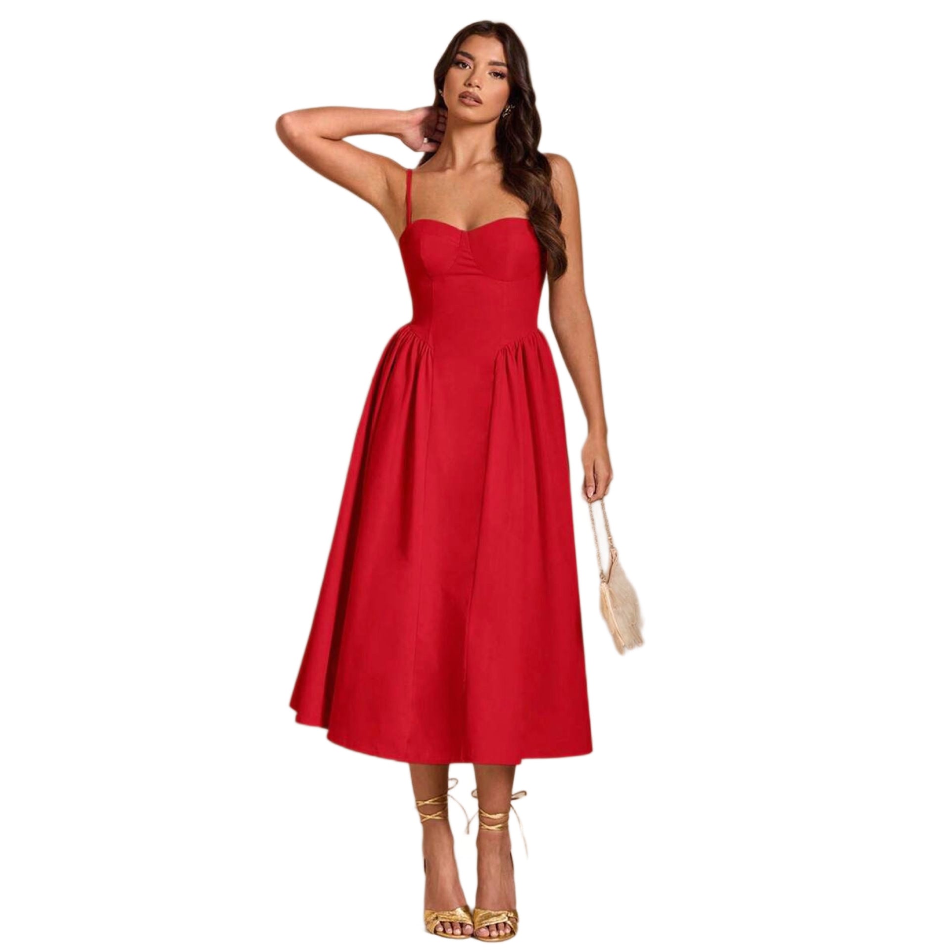 Solid-color Slip Dress With A Cinched Waist For A Slimming Look