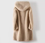 Women's Mid-Length Hooded Coat In Composite Leather And Fur