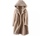 Women's Mid-Length Hooded Coat In Composite Leather And Fur